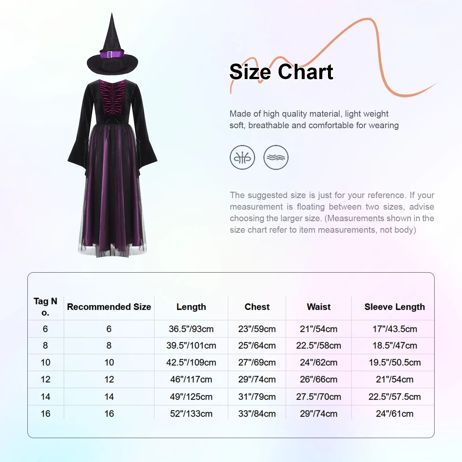 Kids Girls Halloween Witch Cosplay Dress Up Costume Witch Dress with Witch Hat for Role Play Party Carnival Performance Dress Up