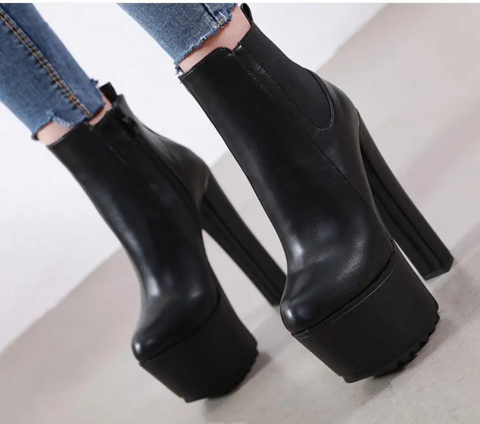 New Fashion Women\'s Ankle Boots Platform Sexy High Heels Short Boot For Women Black Classic Heels Party Shoes Ladies Large Size