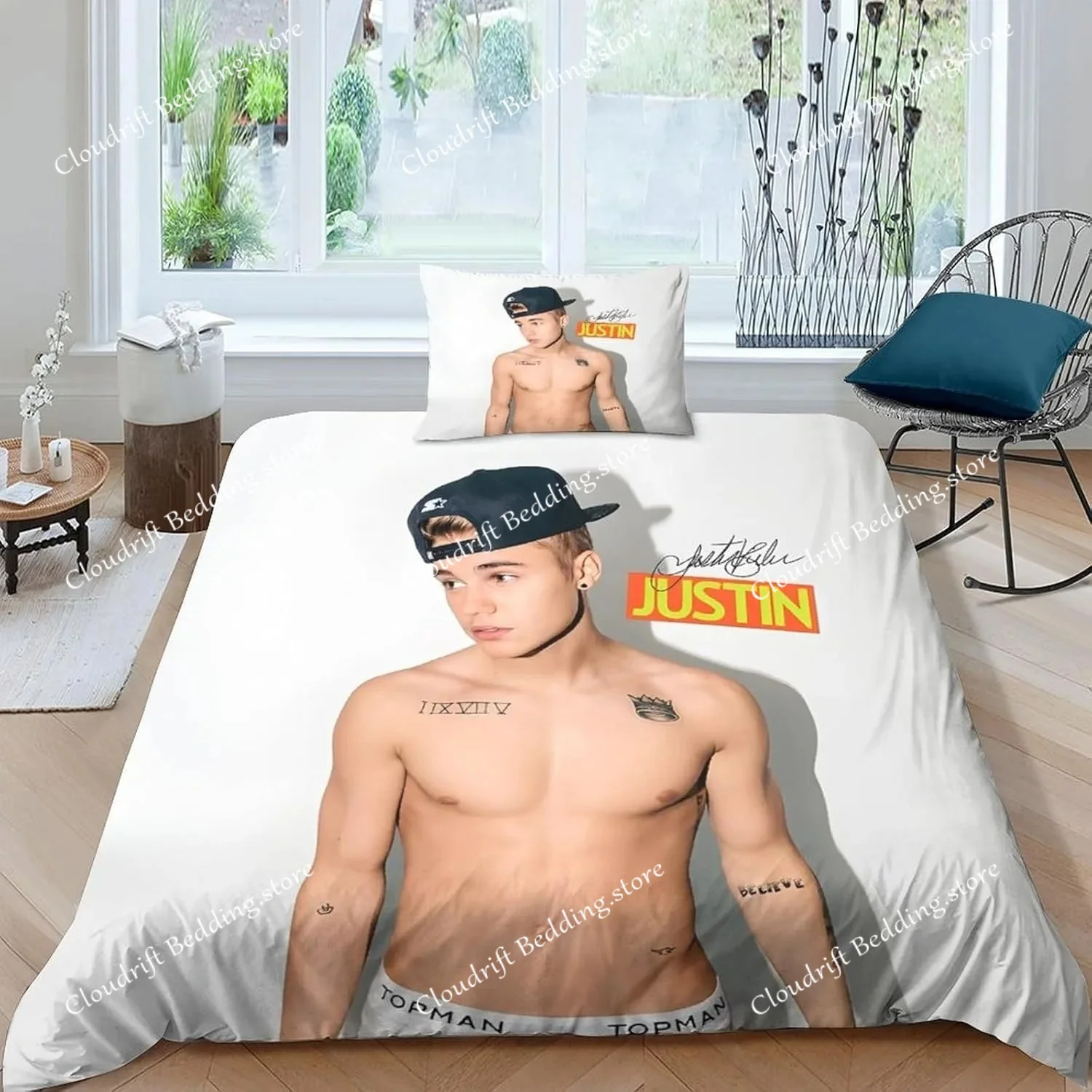 

Popular Singe Justin Bieber Duvet Cover Pillowcase Bedding Set Adult Boys Girls Bedroom Decoration Single Double Large Size