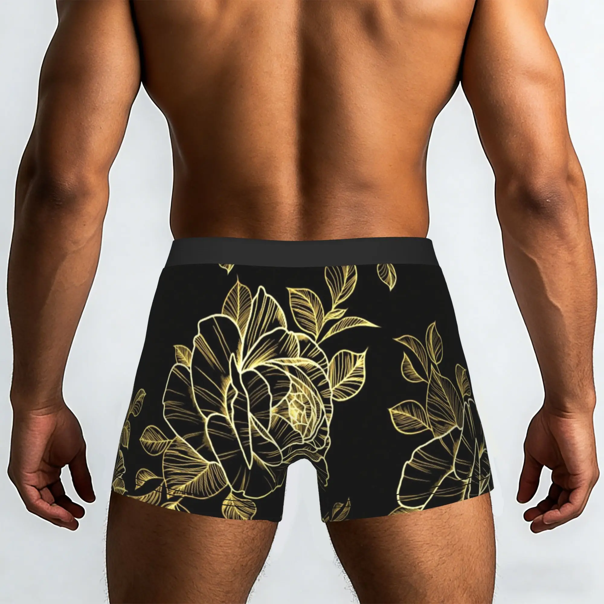 Golden Rose Black Background Print  Underpants Homme Panties Men's Underwear Comfortable Shorts Boxer Briefs