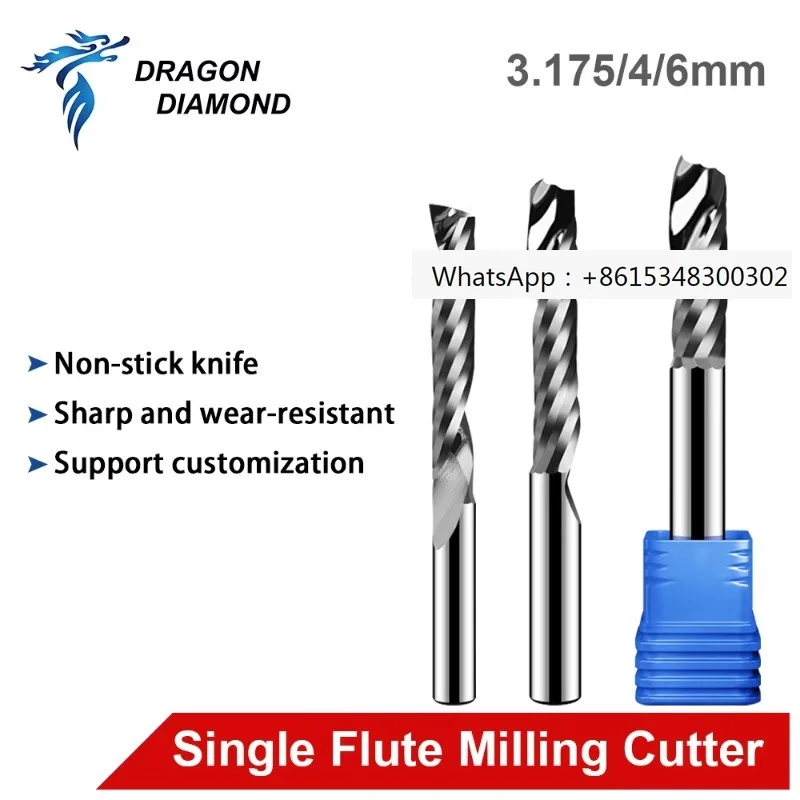 Dragon Diamond 10 pcs hard alloy single slot end mill CNC router drill bit steel milling cutter spiral woodworking tool