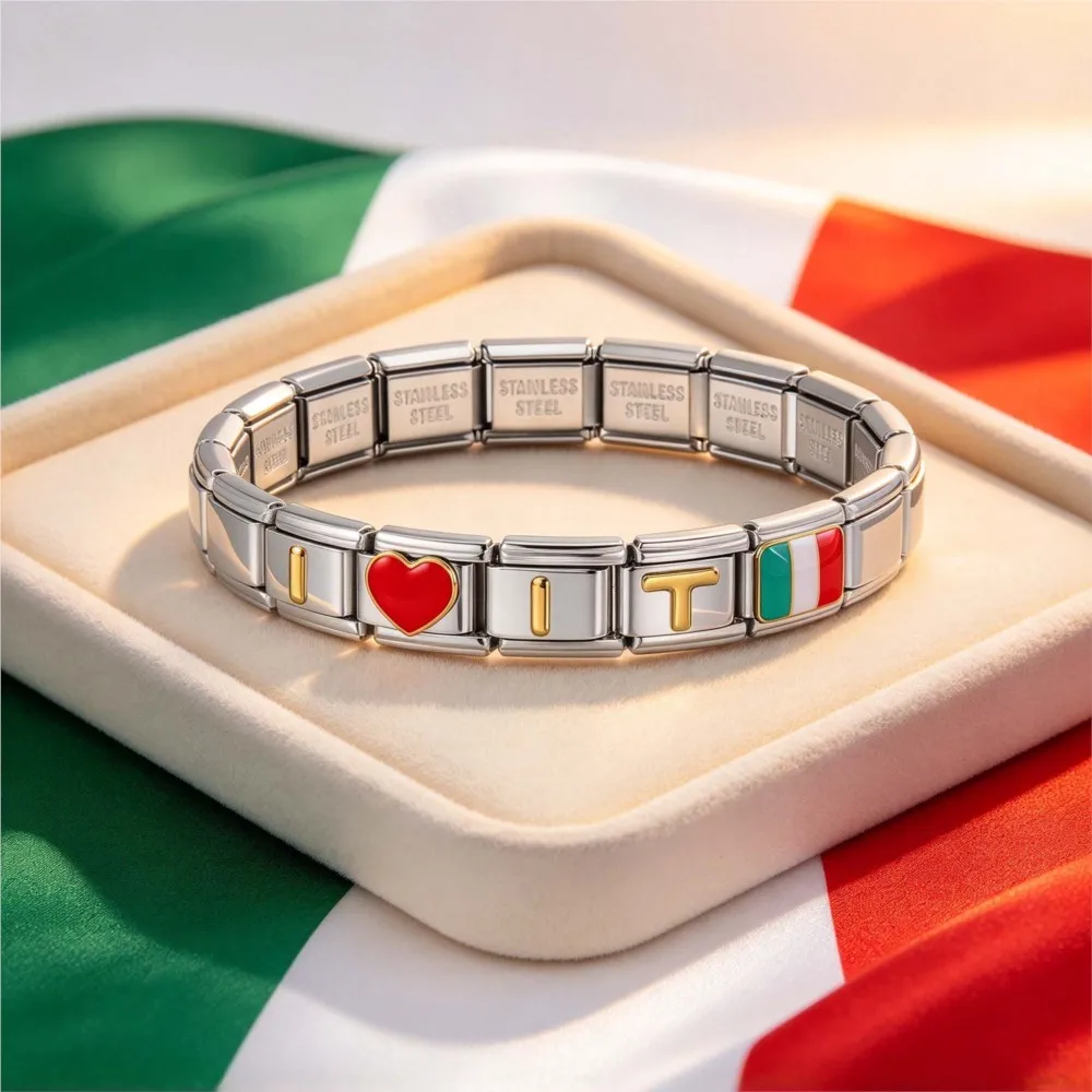 Italian Link Charms Bracelets US/FR/DE/RU Silver Color 9mm Stainless Steel Beads DIY Jewelry Gifts Women Men Fashion Accessories