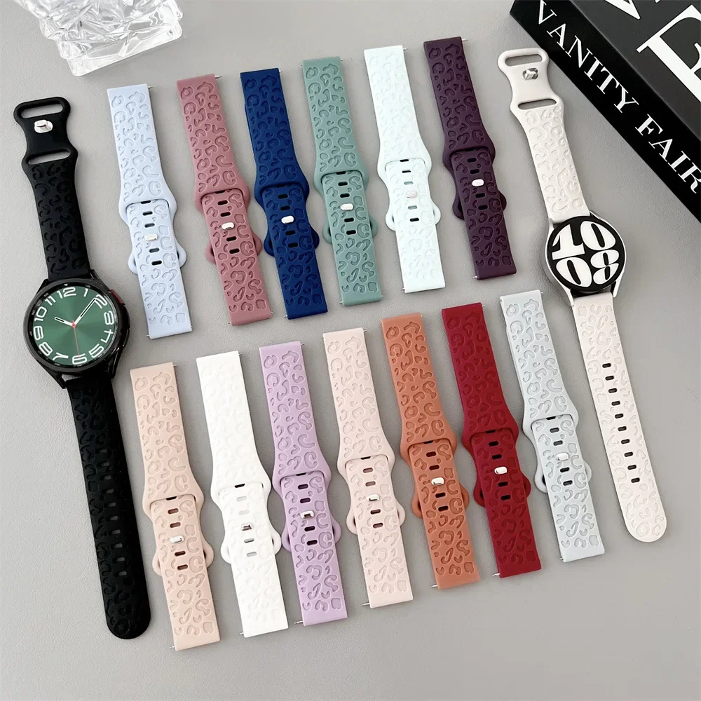 Engraved Strap for Samsung Galaxy Watch 6/5/5 pro/4/6 classic Silicone leopard bracelet correa Huawei GT 4-3-2 20mm watch band