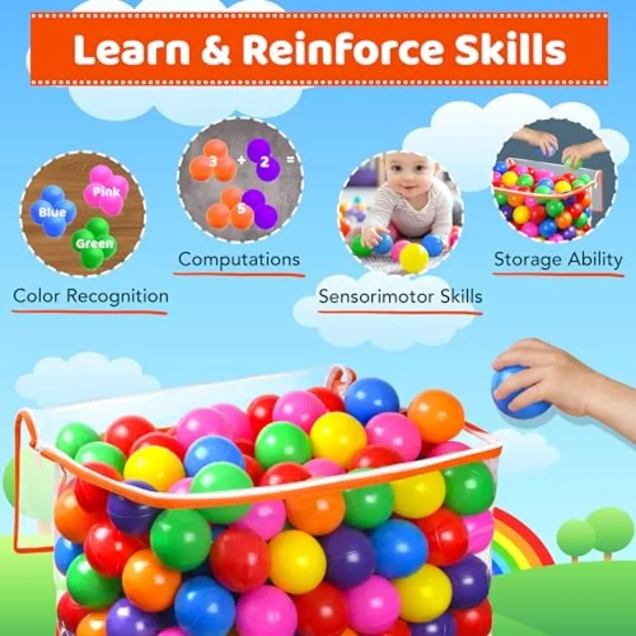 200 boules pour tout-petits avec sac de rangement, 7 couleurs vives, anti-écrasement, grands jouets de jeu pour tentes, piscines et fêtes