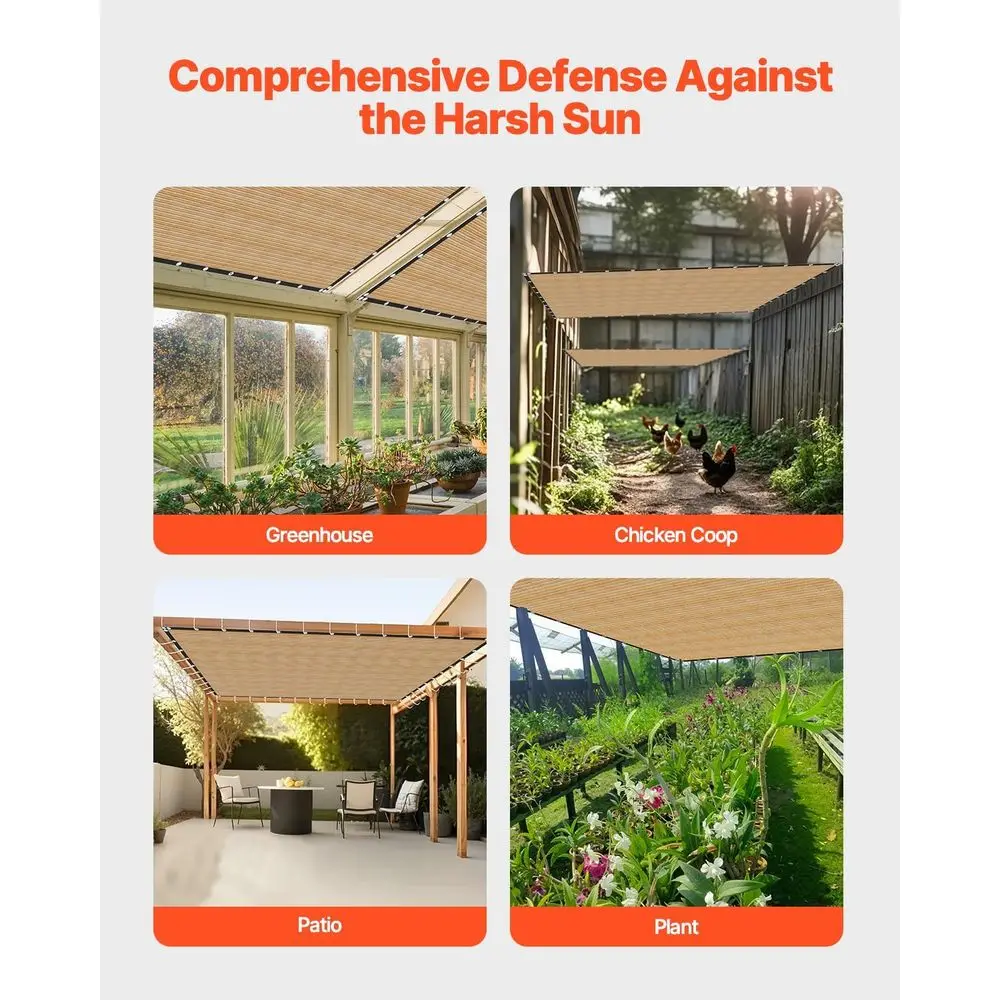 90% 차단 베이지색 퍼골라 차양막, 12x20피트, 160 GSM HDPE, 스테인리스 그로밋으로 야외 프라이버시 보장