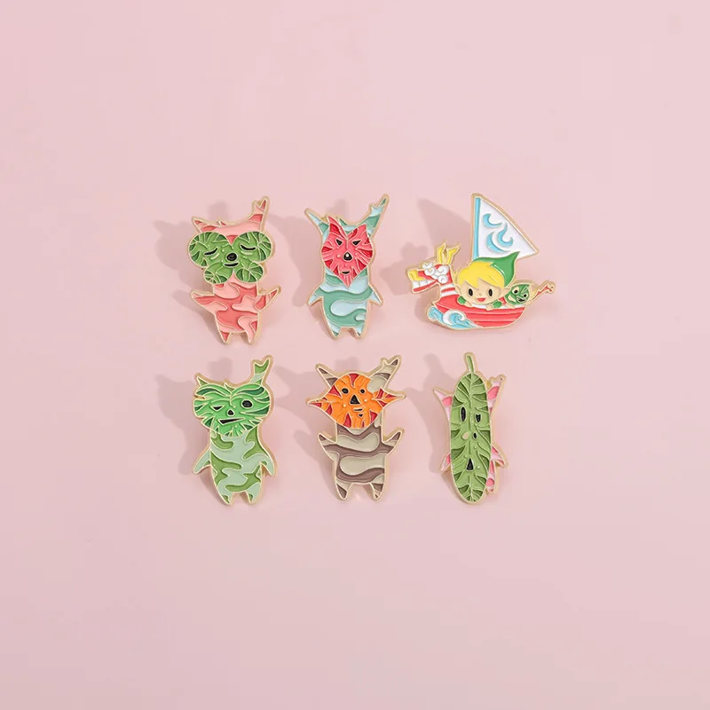 New game peripheral metal badges creative plant figurine design accessories alloy baked paint brooch