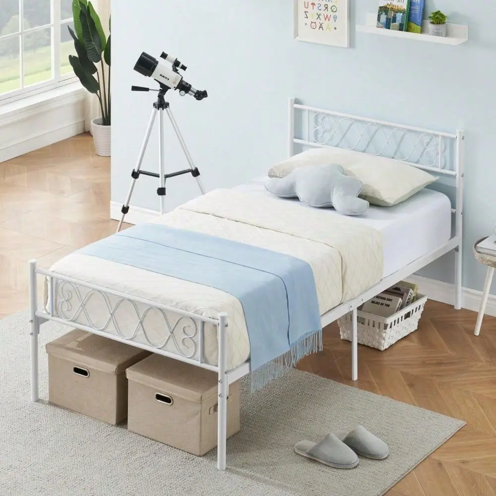 Twin Bed Frame,Metal Platform Bed Frame With Headboard Footboard,Heavy Duty Steel Slat Support,No Box Spring Needed,Under Bed S