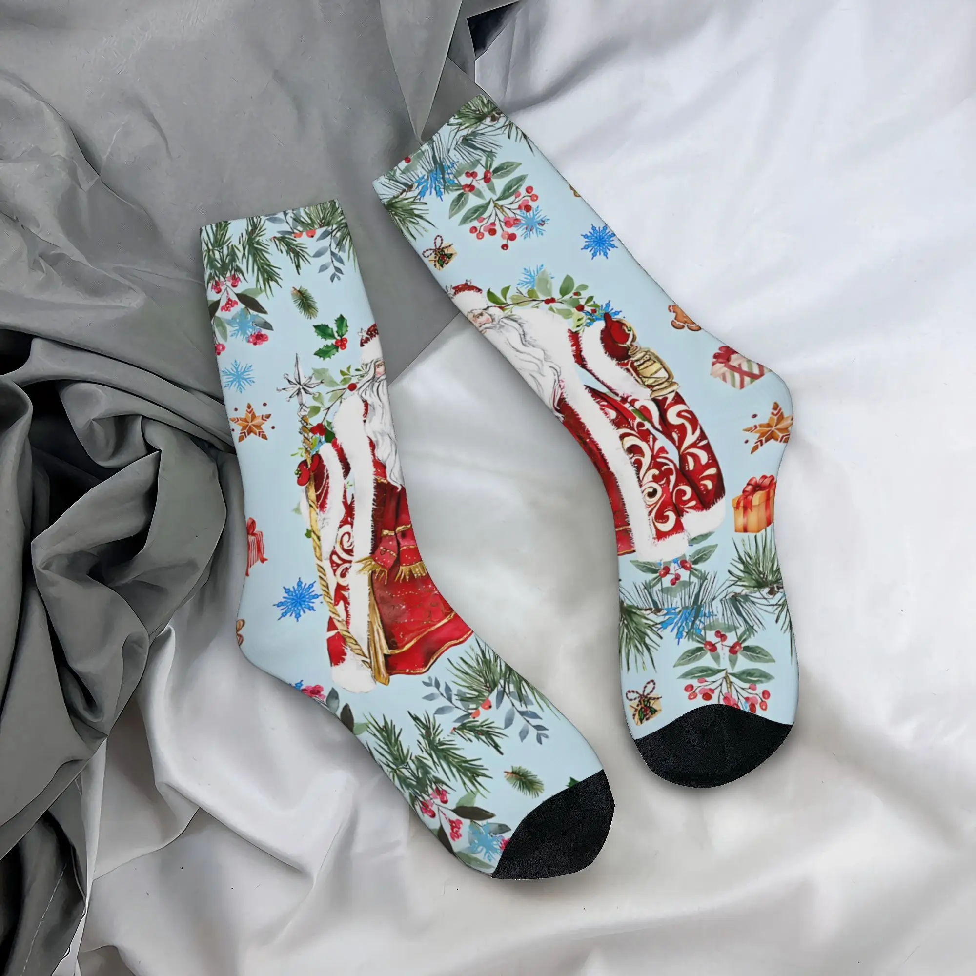 

Unisex Retro Vintage Christmas Santa Compression Socks Hip Hop Harajuku Print with Candy Canes Snowflakes