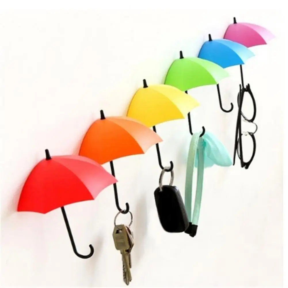 3Pcs Wall Hook Umbrella Shape Cute Plastic Colorful Hanging Key Hook Home Decorative Organizer