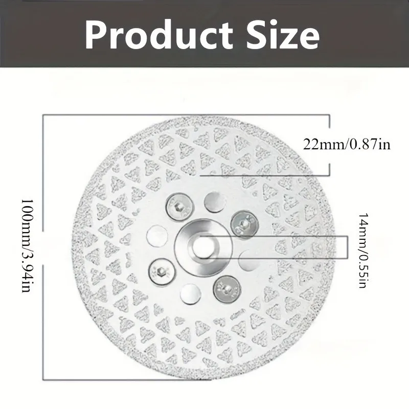 1Pc 4 Inch M14 Grinding Disc - Double-Sided Vacuum Brazed Wheel for Granite, Marble, Concrete, Ceramic Tiles Polishing