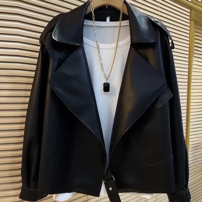 Wholesale Leather Jacket Casual Tailored collar Coat Leather Coat PU Washed Leather, Leather Soft and Comfortable Cost-effective