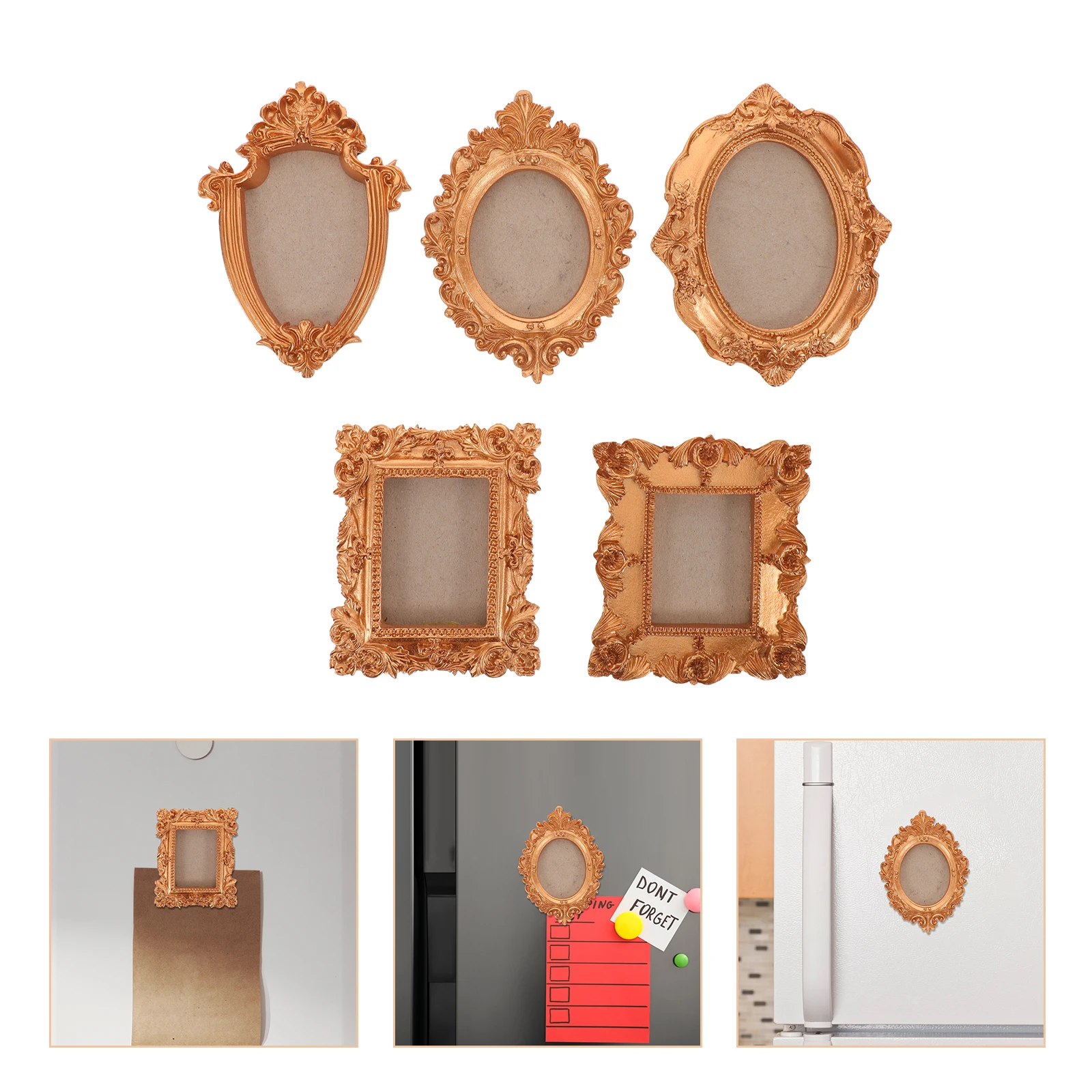 5Pcs Magnet Picture Frames for Fridge Handmade Decorative Items Gold Frame Design Wallet Size Picture Frames Pressed Flower