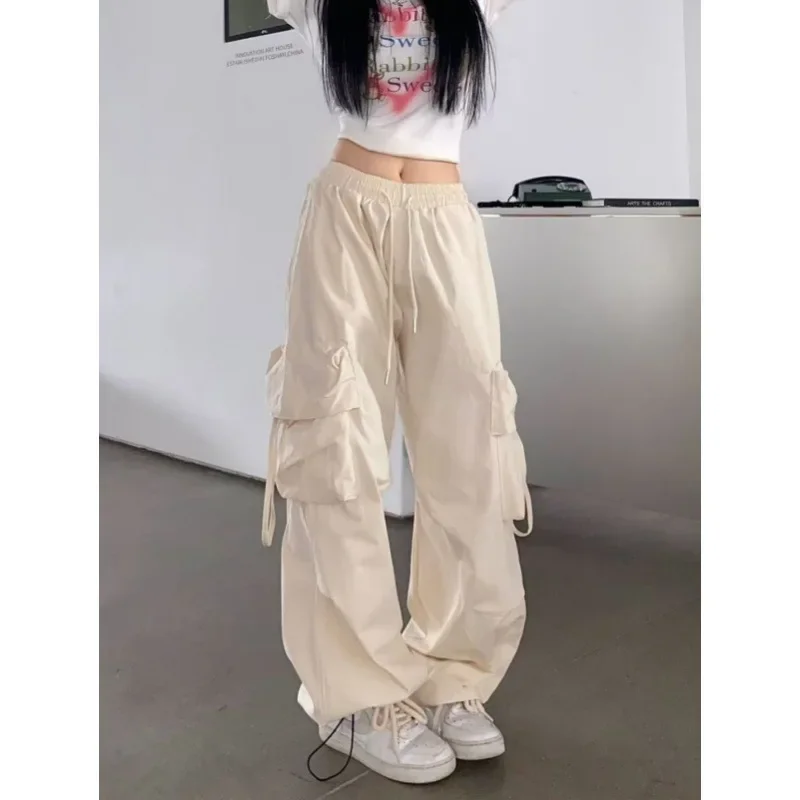 

American vintage Hip Hop Overalls Women Autumn High Waist Straight Wide Leg Gyaru Loose Casual Mopping Pants Fashion