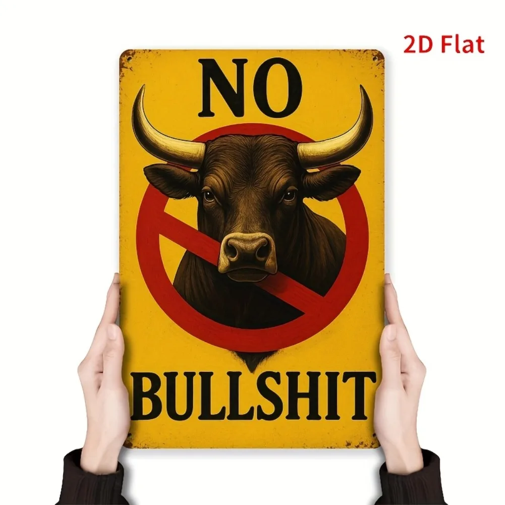 2D Flat, 1 Stück 8x12 Zoll Art Deco Metallblechschild – Vintage „No Bullshit“ Wandkunstschild mit kräftigem gelbem und schwarzem Design, langlebig