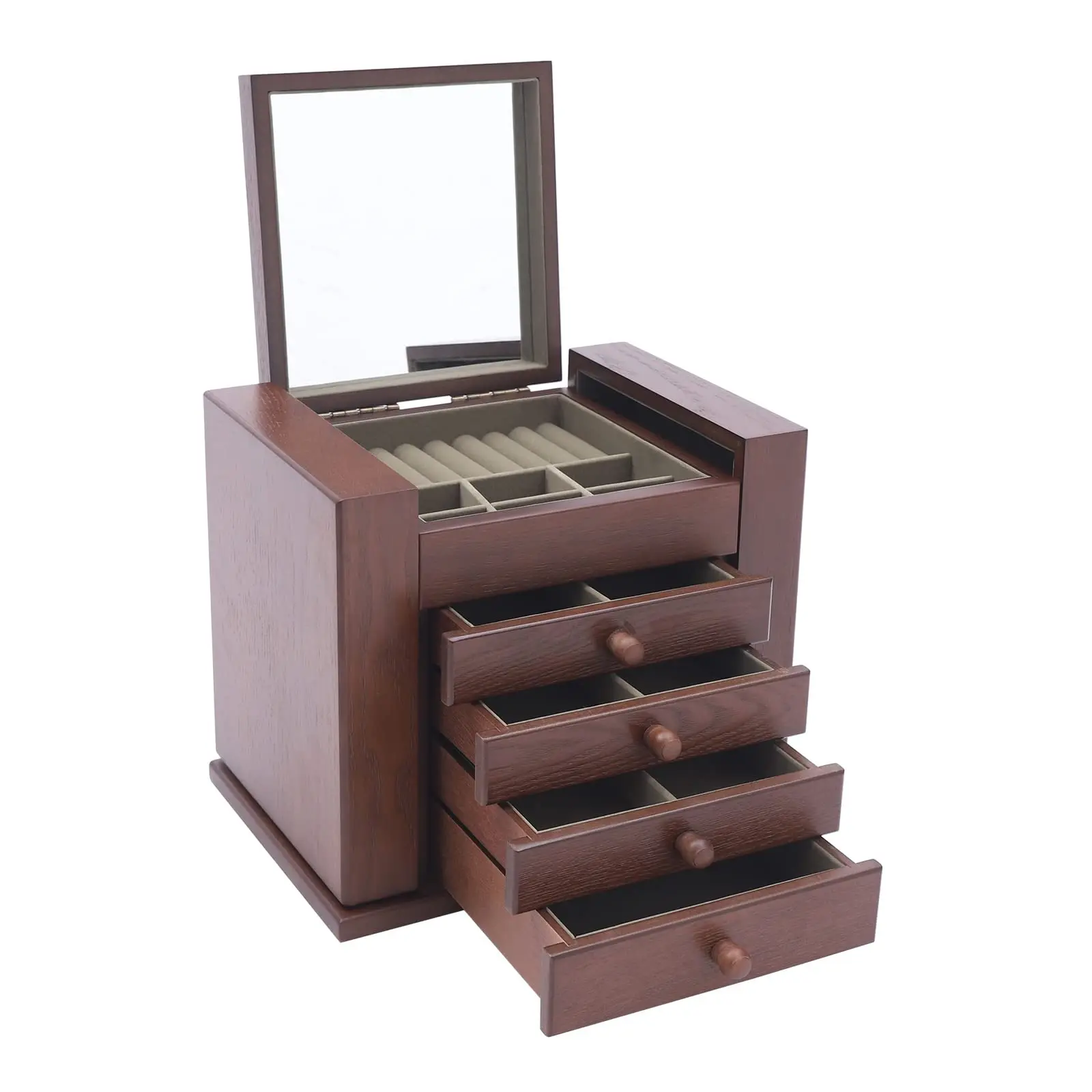 

5-Layer Large Jewelry Box Organizer with Mirror and 4 Drawers, Soft Velvet Lining, Wooden Jewelry Boxes & Organizers,Jewelry Sto
