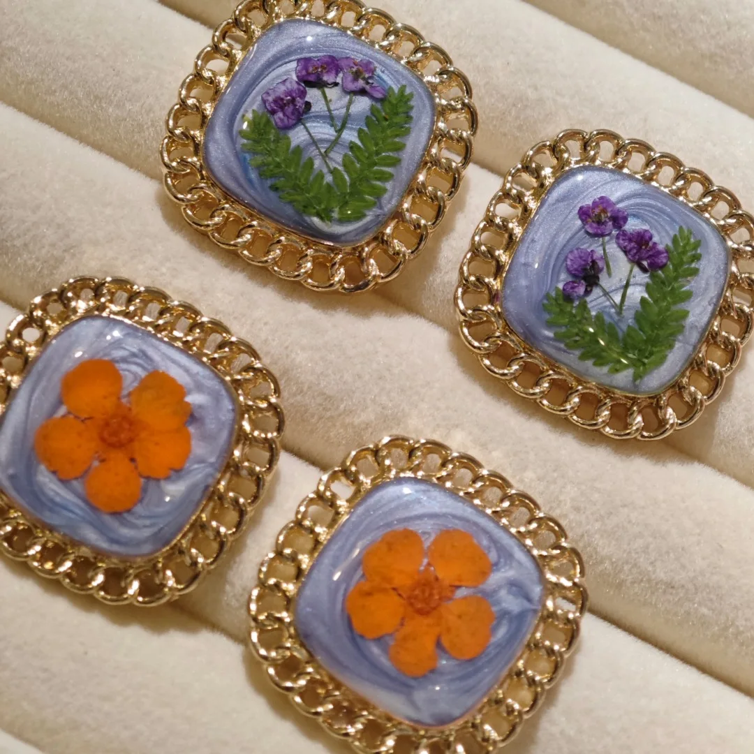 

3222 оптовая продажа, серьги ручной работы с сушеными цветами, винтажные изысканные квадратные серебряные серьги-гвоздики с иглами, креативный рождественский подарок