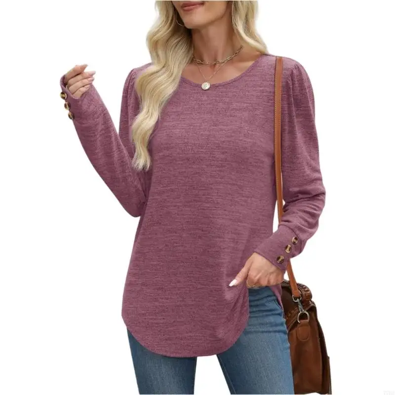 77HE 버튼과 커프스가 있는 여성용 긴팔 셔츠, 캐주얼 가을 경량 탑