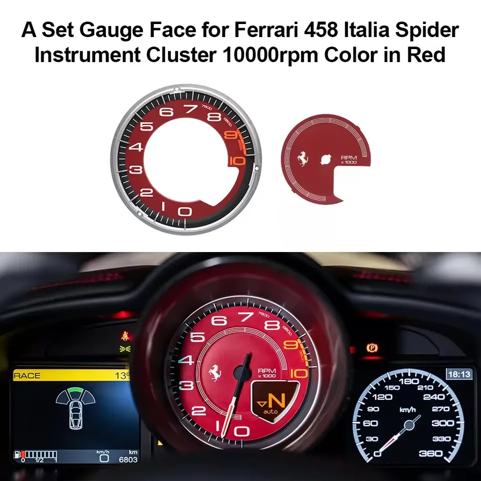 

A Set Gauge Face for Ferrari 458 Italia Spider Instrument Cluster 10000rpm Red