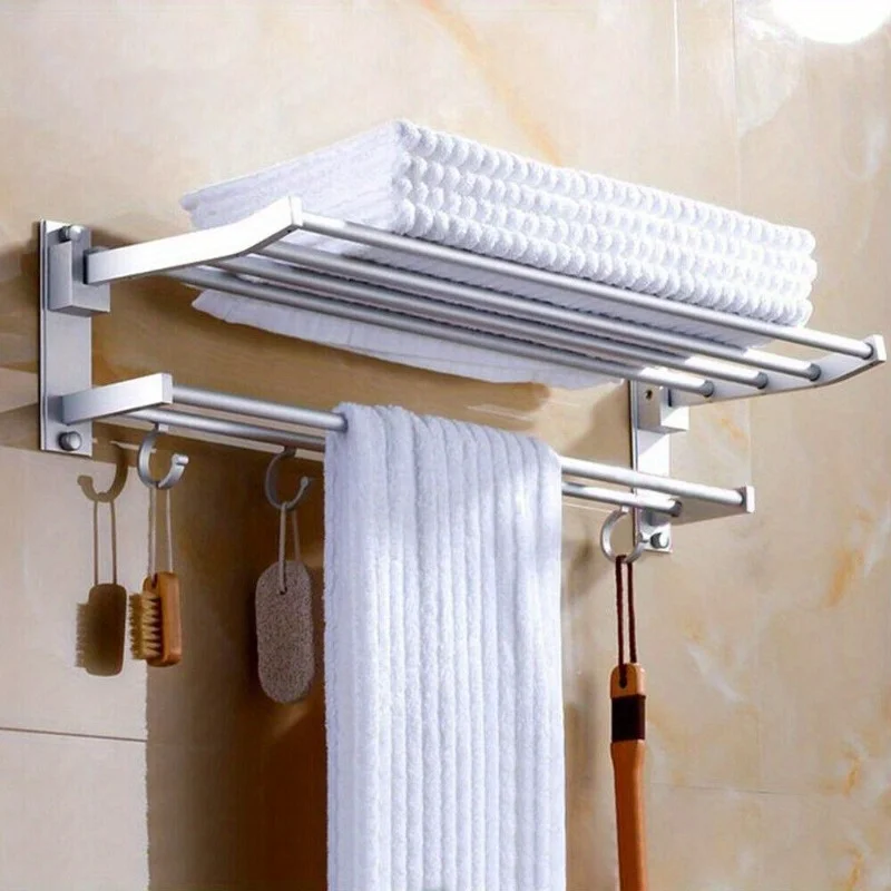 2 Tier Towel Rack for Bathroom Wall Mounted 24 in Towel Shelf Organizer Aluminum