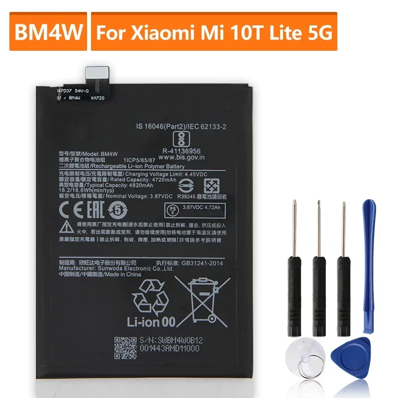 2024 Production Replacement Battery For  Xiaomi Mi 10T Lite Mi10T Lite 5G BM4W Rechargeable Phone Batteries 4820mAh