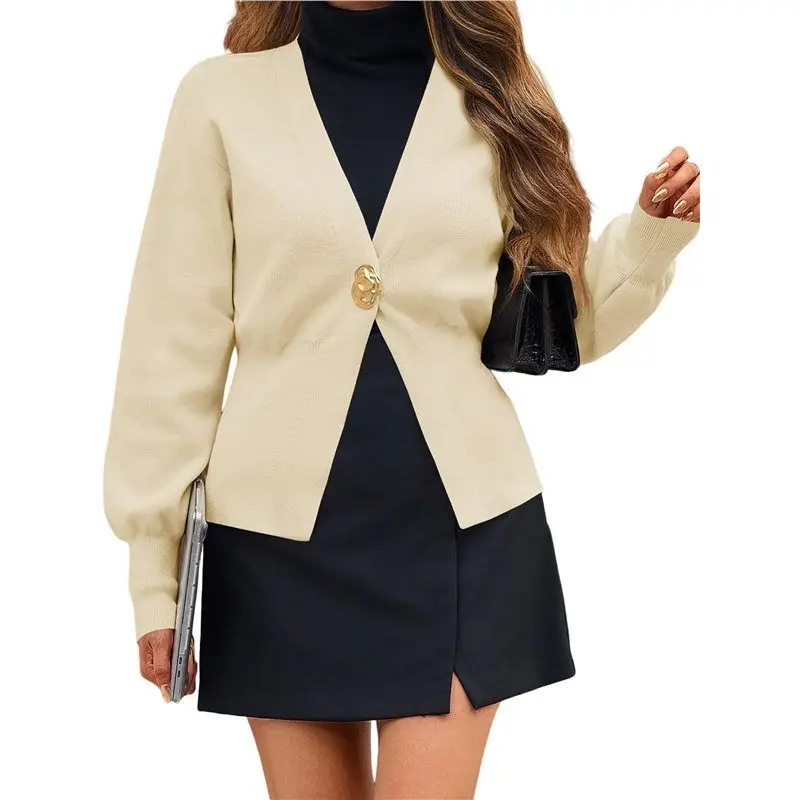 ABDJ-Maglione cardigan lavorato a maglia da donna a maniche lunghe con scollo a V Capispalla con bottoni a una foglia