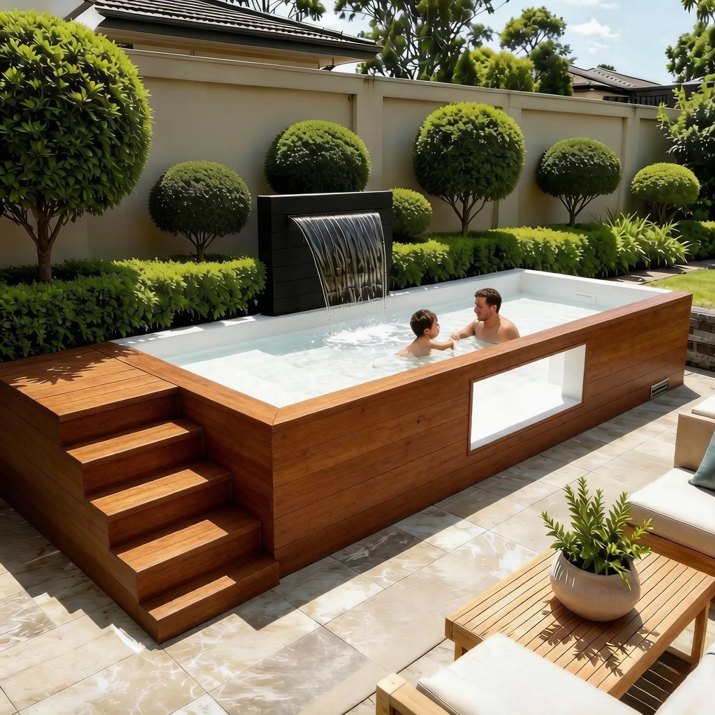 Hot Sale Outdoor Shipping Container Pool Family Swimming Pool Outdoor Hot Tubs With Surfing System and Lighting System