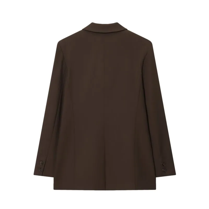 ชุดเซ็ตผู้หญิง กางเกงเอวสูง แจ็คเก็ตสีดำทรงตรงติดกระดุมสองแถว พร้อมแผ่นเสริมไหล่ กางเกงขายาวทรงตรง ชุดลำลองสำหรับผู้หญิง