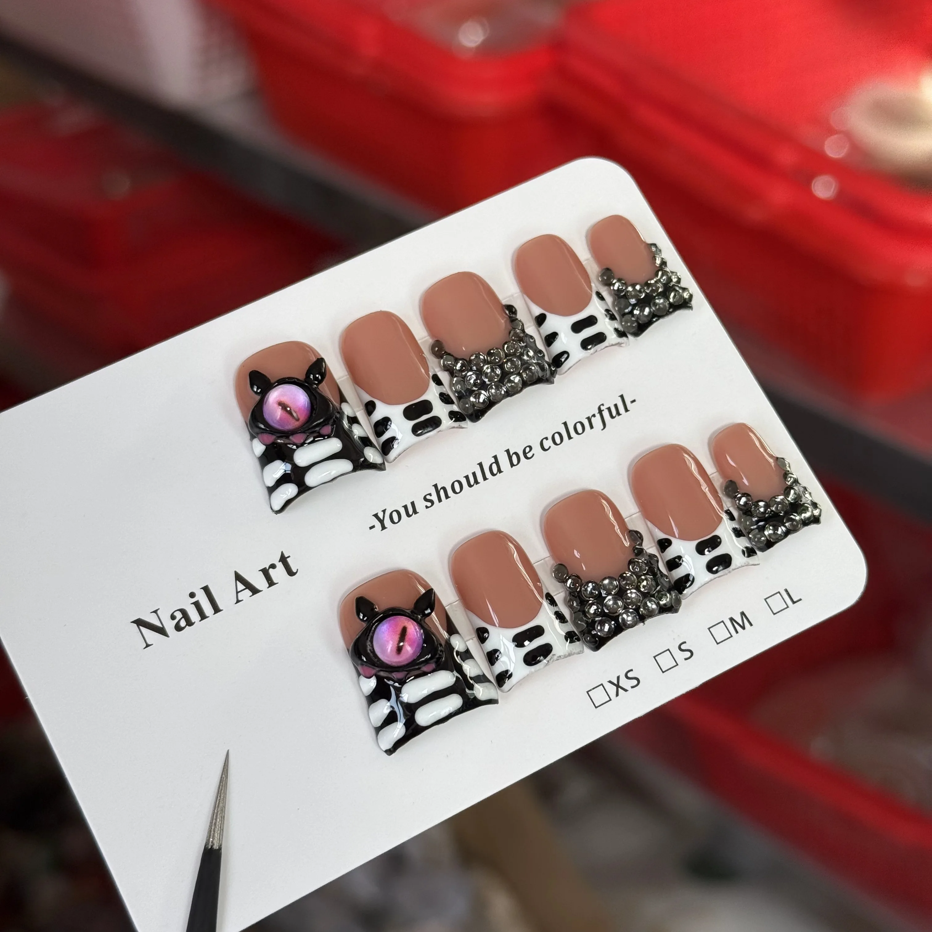 10 قطع من الطراز الحلو والرائع الراقية، طباعة حمار وحشي مرسومة يدويًا، مقترنة بعيون الشيطان، وكومة ماسية لامعة مصنوعة يدويًا