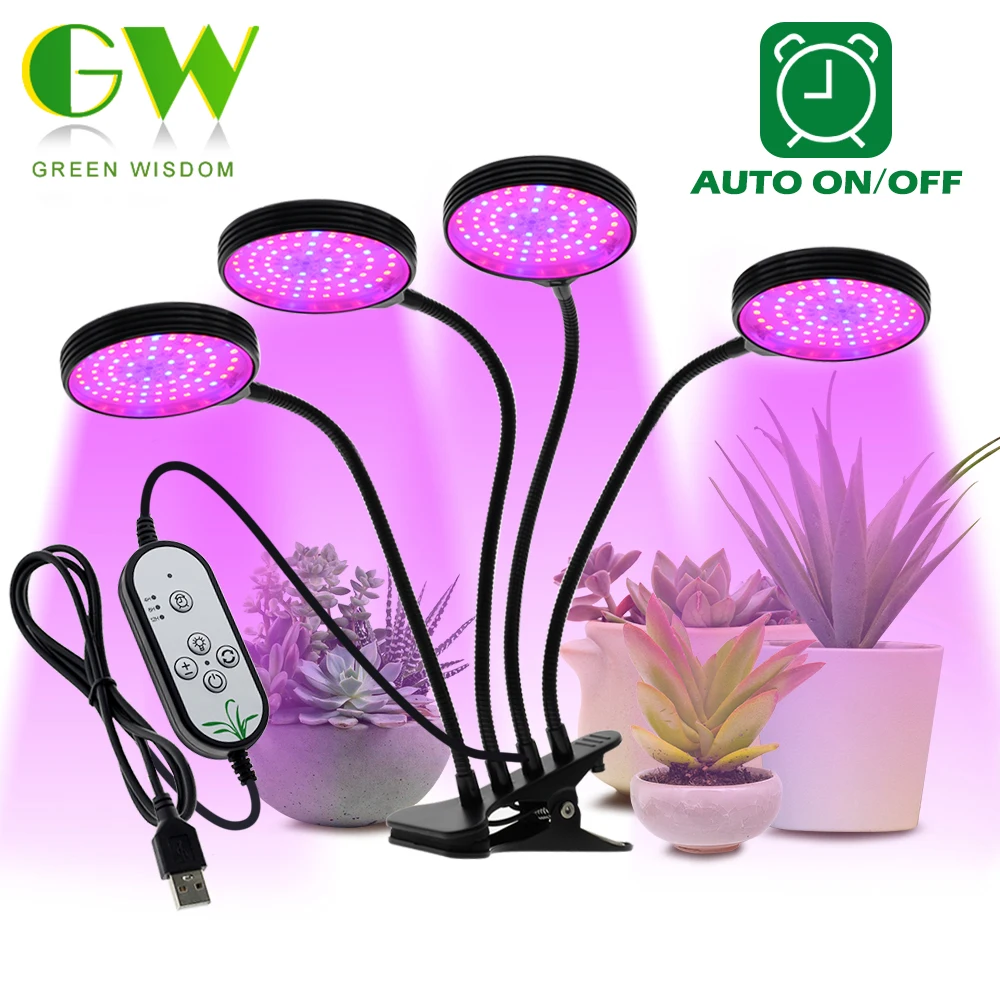 LED Grow Light USB Full Spectrum Plant Growing Lamp with 5-Level Dimmable & Timer Setting Phyto Lamp for Plants Flower Grow Tent