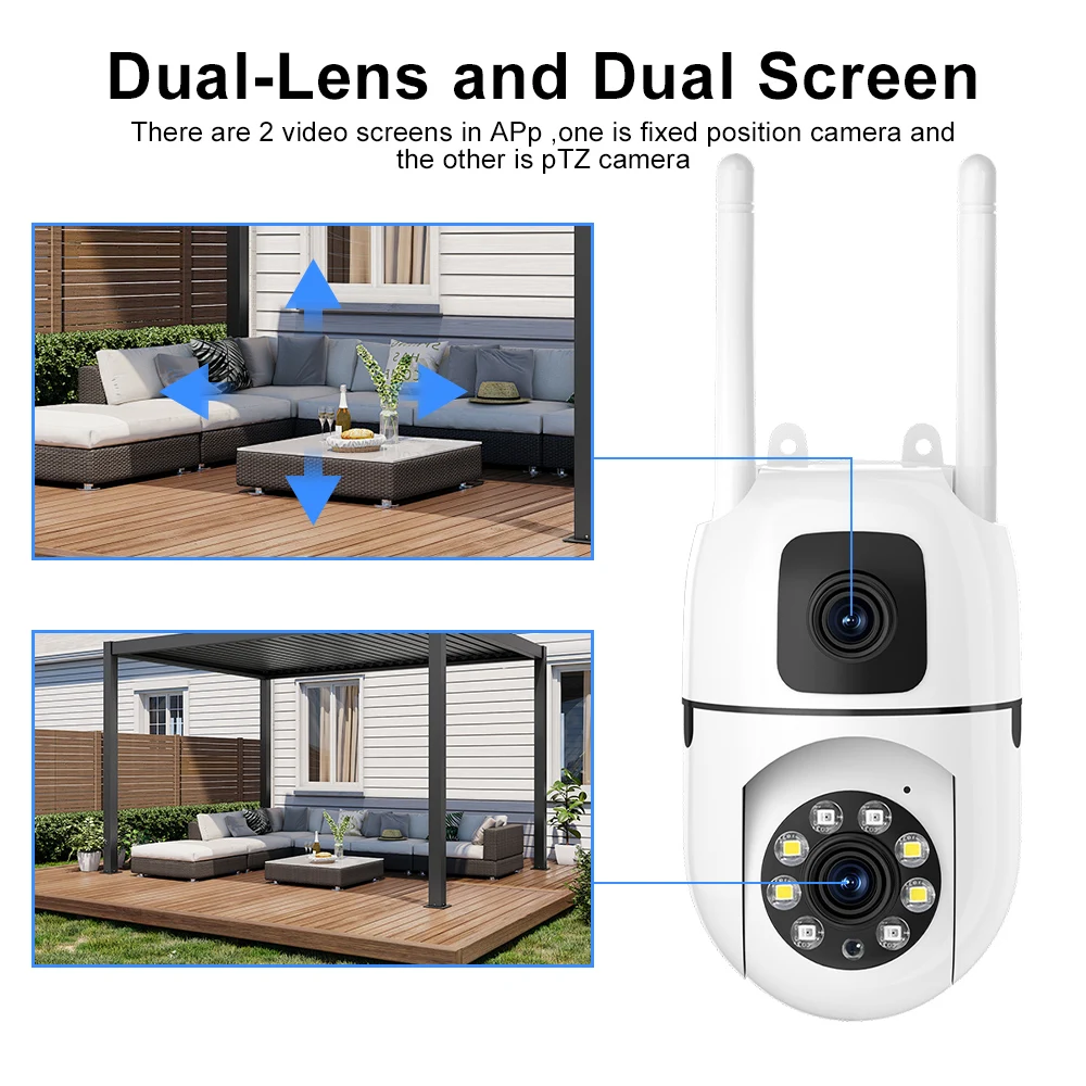 8MP Dual Lens WiFi Camera Dual Screen Wifi Surveillance Camera Outdoor Waterproof Auto Tracking Security Wireless Cameras