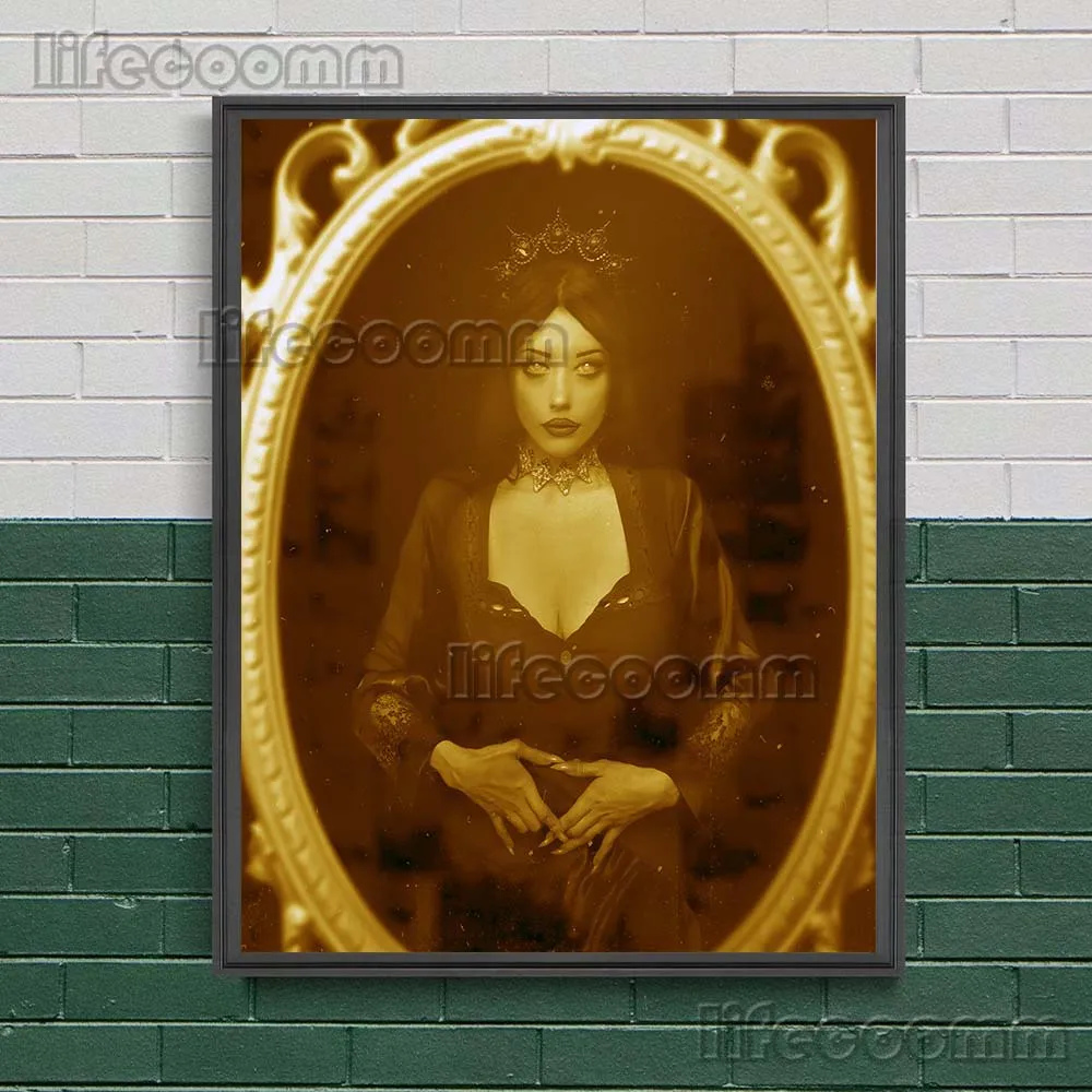 Witch In The Mirror Vintage Wall Art Canvas Painting Mysterious Witch Retro Photography Art Of Old Photos Poster And Print Decor