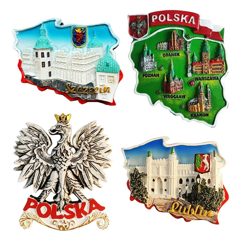 Poland Map Emblem Hand-painted 3D Fridge Magnets Tourism Souvenirs Refrigerator Magnetic Stickers