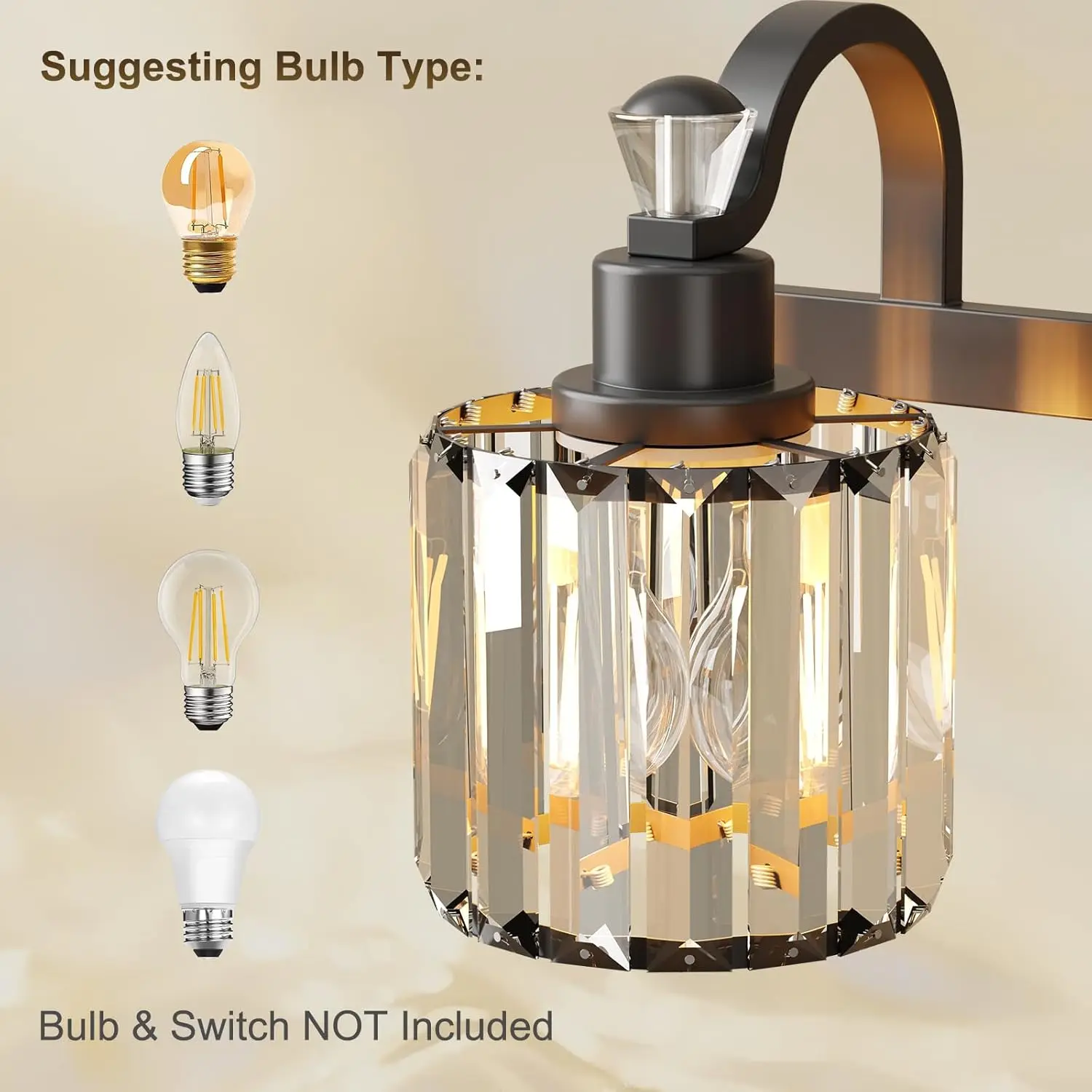 Хрустальный матовый черный светильник для туалетного столика в ванной комнате, 4-светный современный светильник для туалетного столика в ванной комнате, настенное освещение для ванны, основание E26