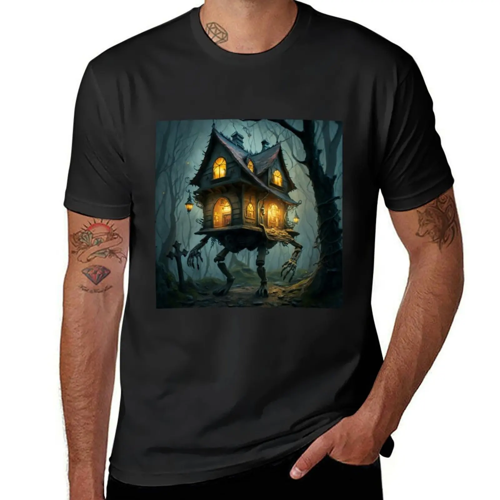 

baba yaga spooky creepy walking house T-Shirt anime sublime vintage T-shirts for men cotton