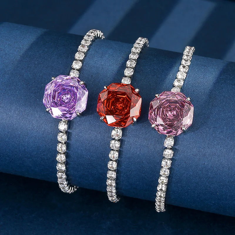 

Adjustable Crystal Bracelet with Large Colorful Octagonal Stone Sparkling Zircon Inlaid Charm Bracelet for Women Party Jewelry