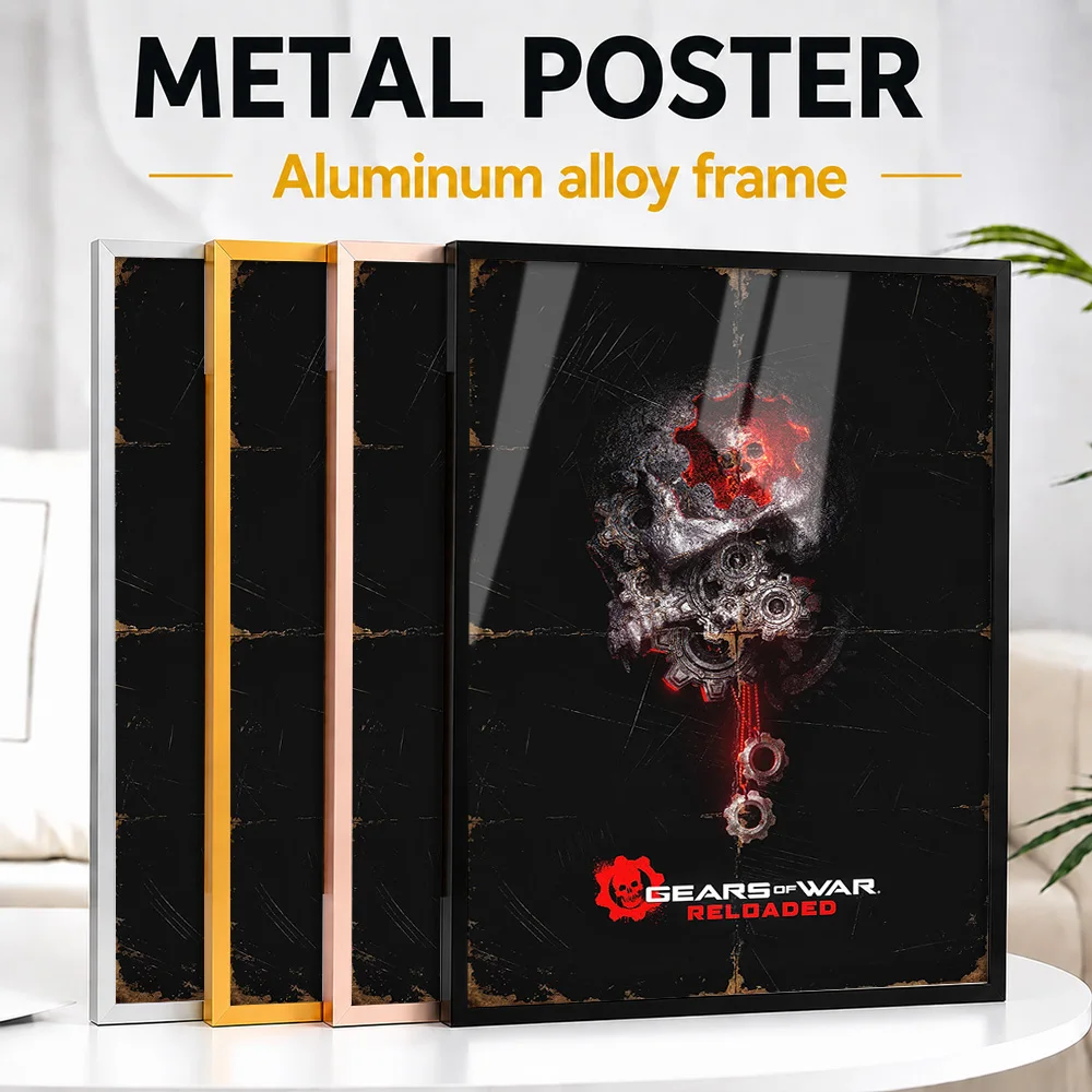 Gears Of War Reloaded Skull Metal Poster With Aluminum Alloy Frame Personalized Dark Horror Tribute Wall Art For Home Theater