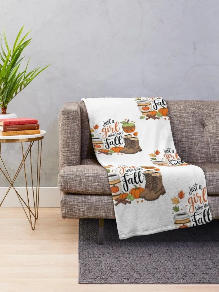 Just a Girl Who Loves Fall – Autumn Coffee & Boots Design Throw Blanket Stuffeds Decorative Throw Thins blankets ands Blankets