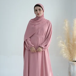 Muslim Dresses for Women Irregular Hem Puff Sleeves Closed Abaya Dubai Turk Islamic Clothing Hijabi Robe Ramadan (No Scarf)