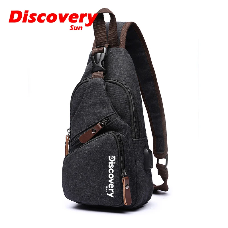 DISCOVERY-SUN Chest Bag Men\'s One Shoulder Crossbody Bag Canvas Large Capacity Outdoor Leisure Fashion Small Shoulder Bag