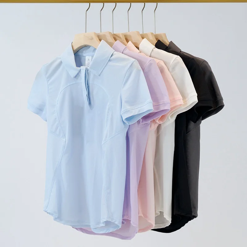 Women's Short Sleeve Casual Polo Mesh Breathable Quick-Dry Slim Fit Sports Fitness Tennis Shirt