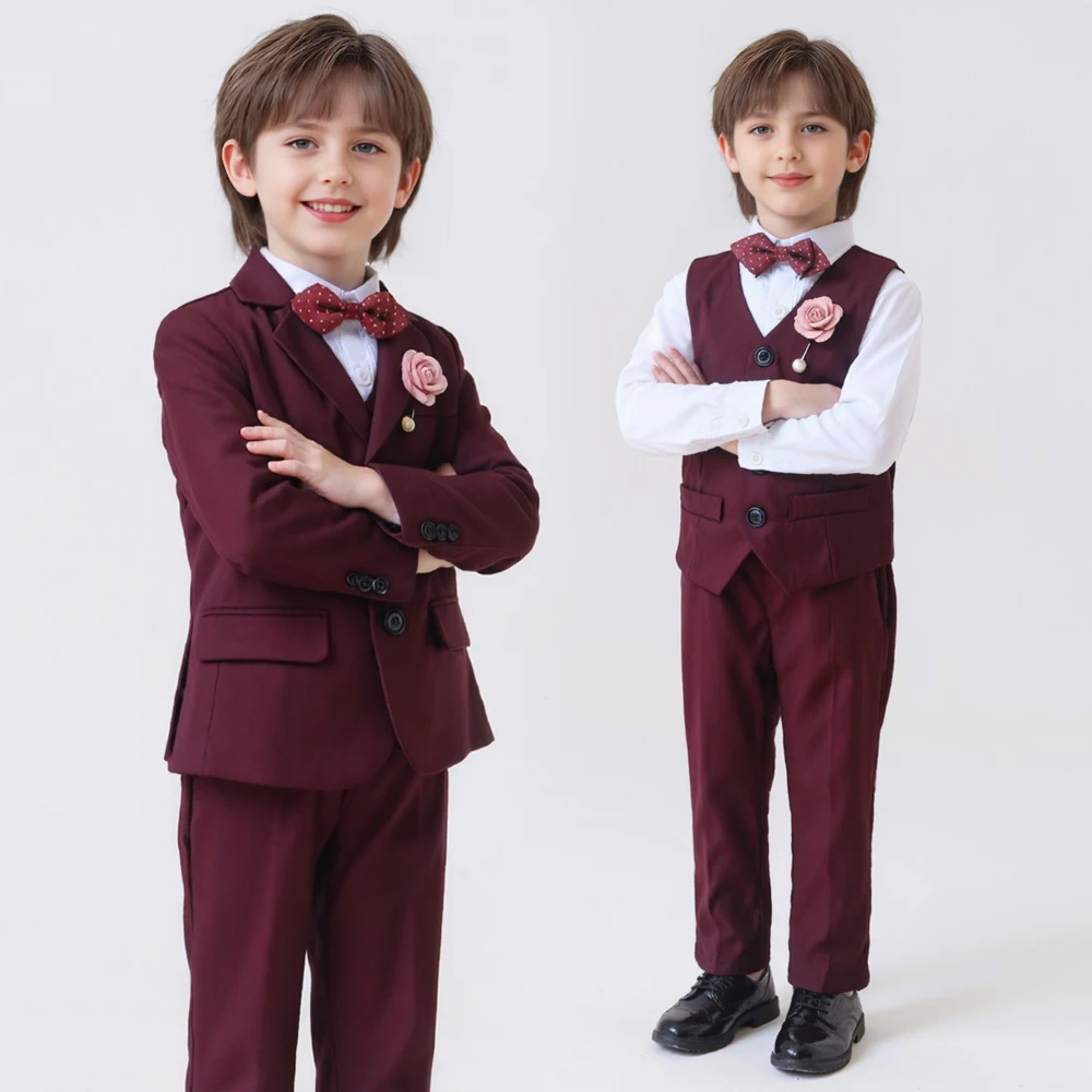 

Kids Wedding Suit Formal 4Pcs Clothing Set for Boys Gentleman Performance Evening Tuxedo Dress with Jacket Pants Vest