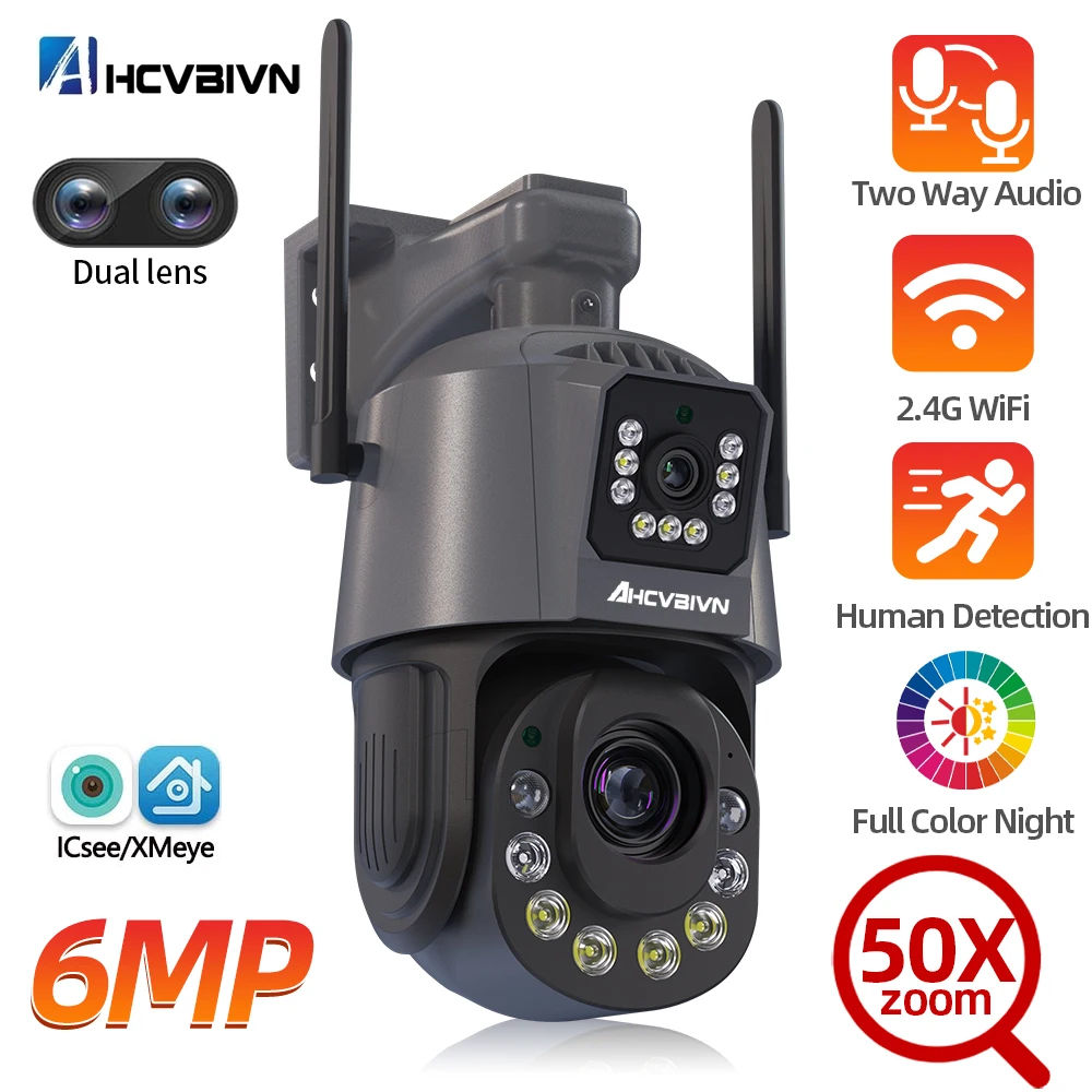 

6MP Wifi PTZ IP Camera Outdoor Dual Lens Dual Screen 50x Zoom Human Detection Wireless CCTV Security Surveillance Camera ICsee