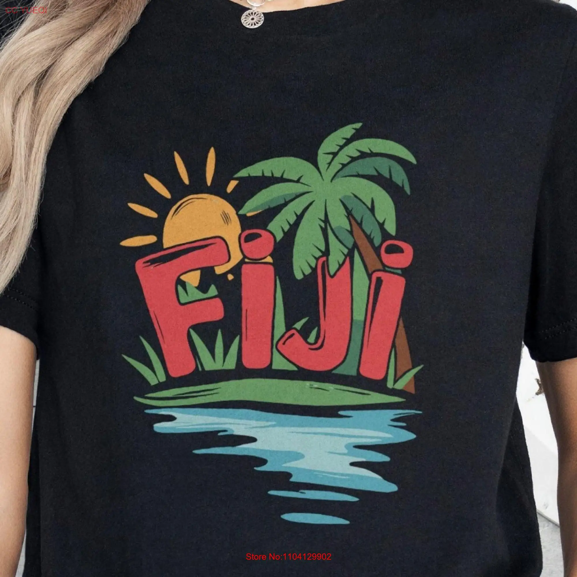 Fiji Vacation T Shirt Holiday Beach Summer Palm Tree Design Sun and Ocean Art Perfect for Travelers Island Vibes