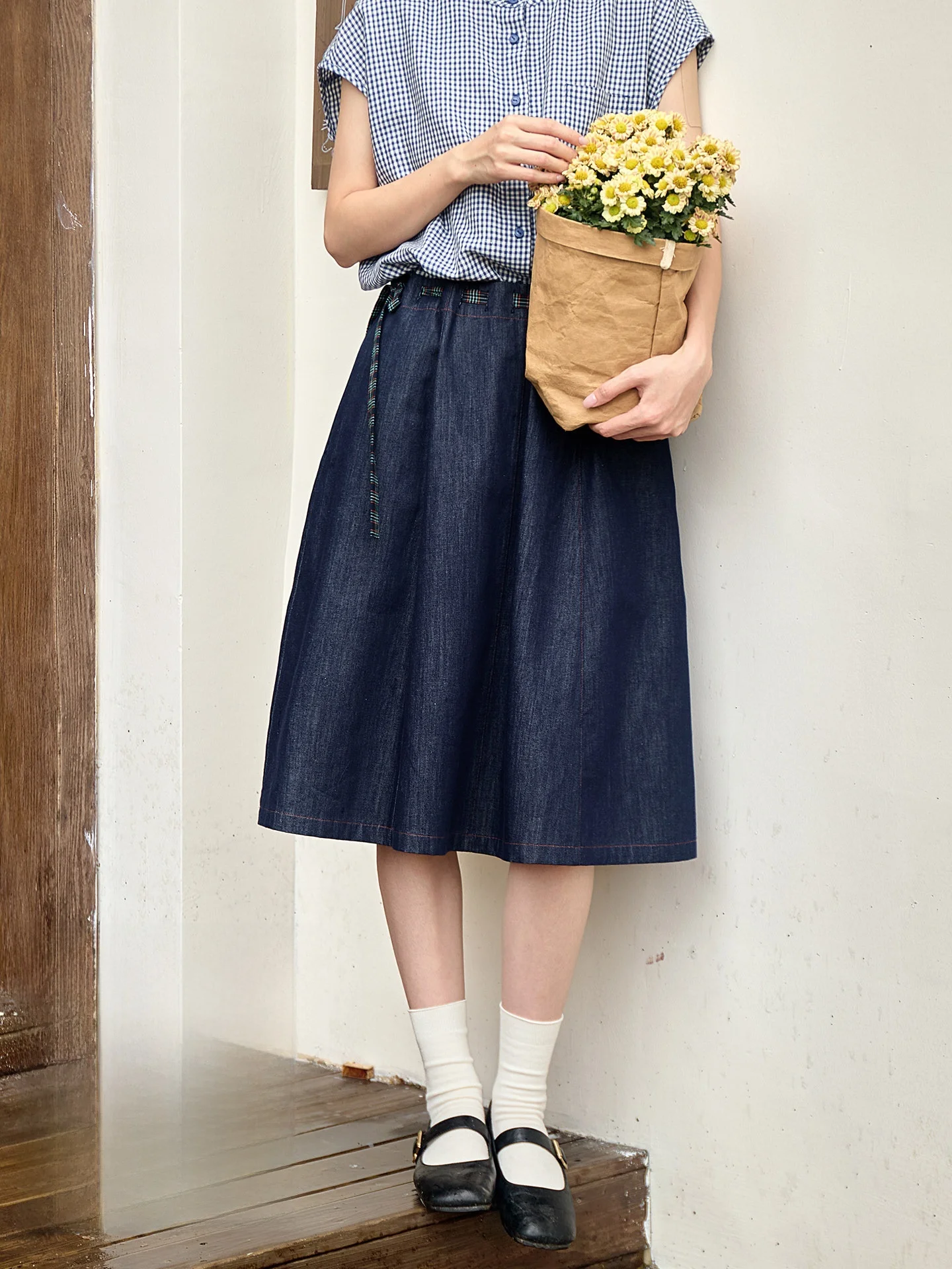 

Original Japanese Style Retro Cotton Denim Skirt Women's Small Size Summer Casual High Waist Midi Skirt Half-length Skirt
