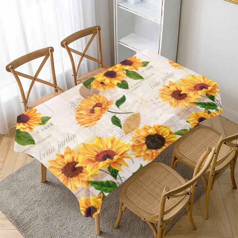 Modern Sunflower Print Waterproof Rectangular Tablecloth for Dining and Tea Table Decor
