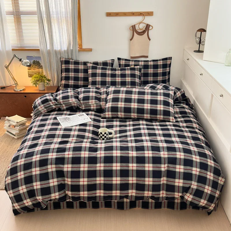 Simple printing large square cotton yarn-dyed washed cotton four-piece set pure cotton soft skin-friendly bedding kit
