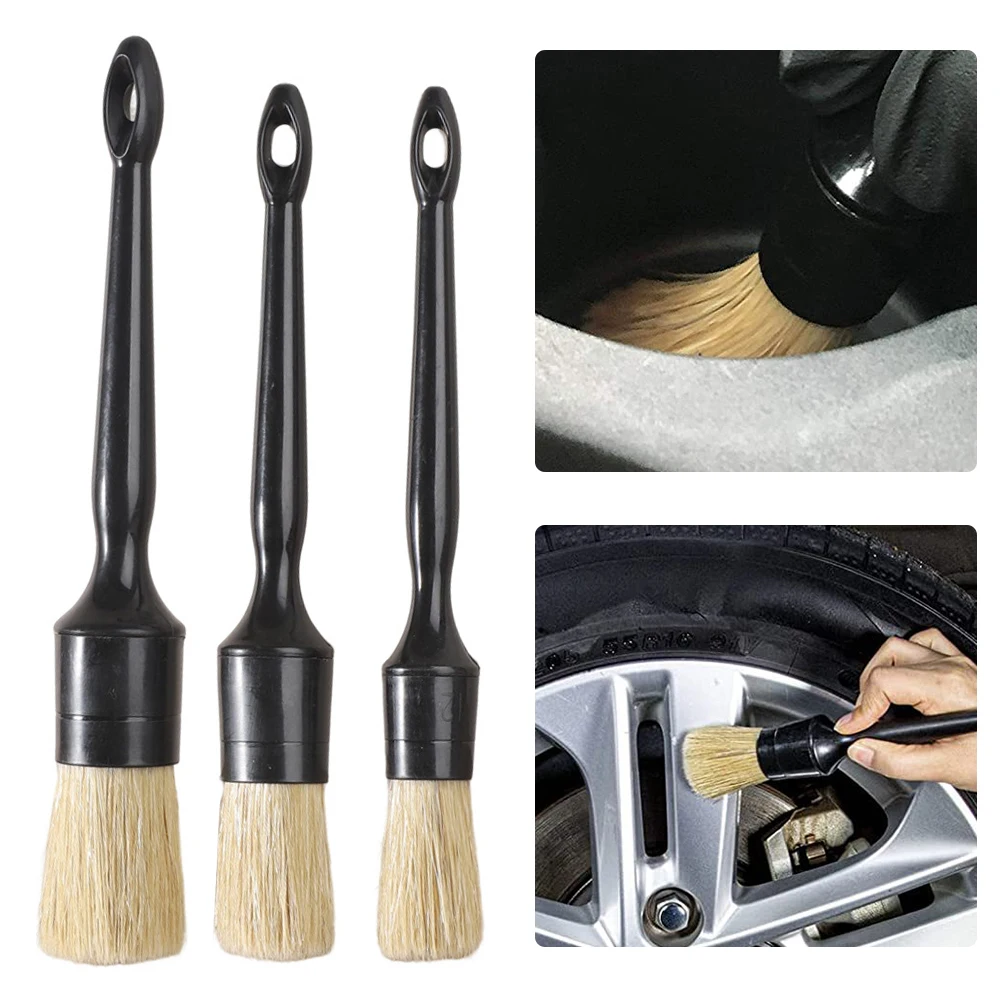 

1/3 PCS Car Exterior Interior Detail Brush Boar Hair Bristle Brushes for Car Cleaning Auto Detail Tools Dashboard Cleaning Brush