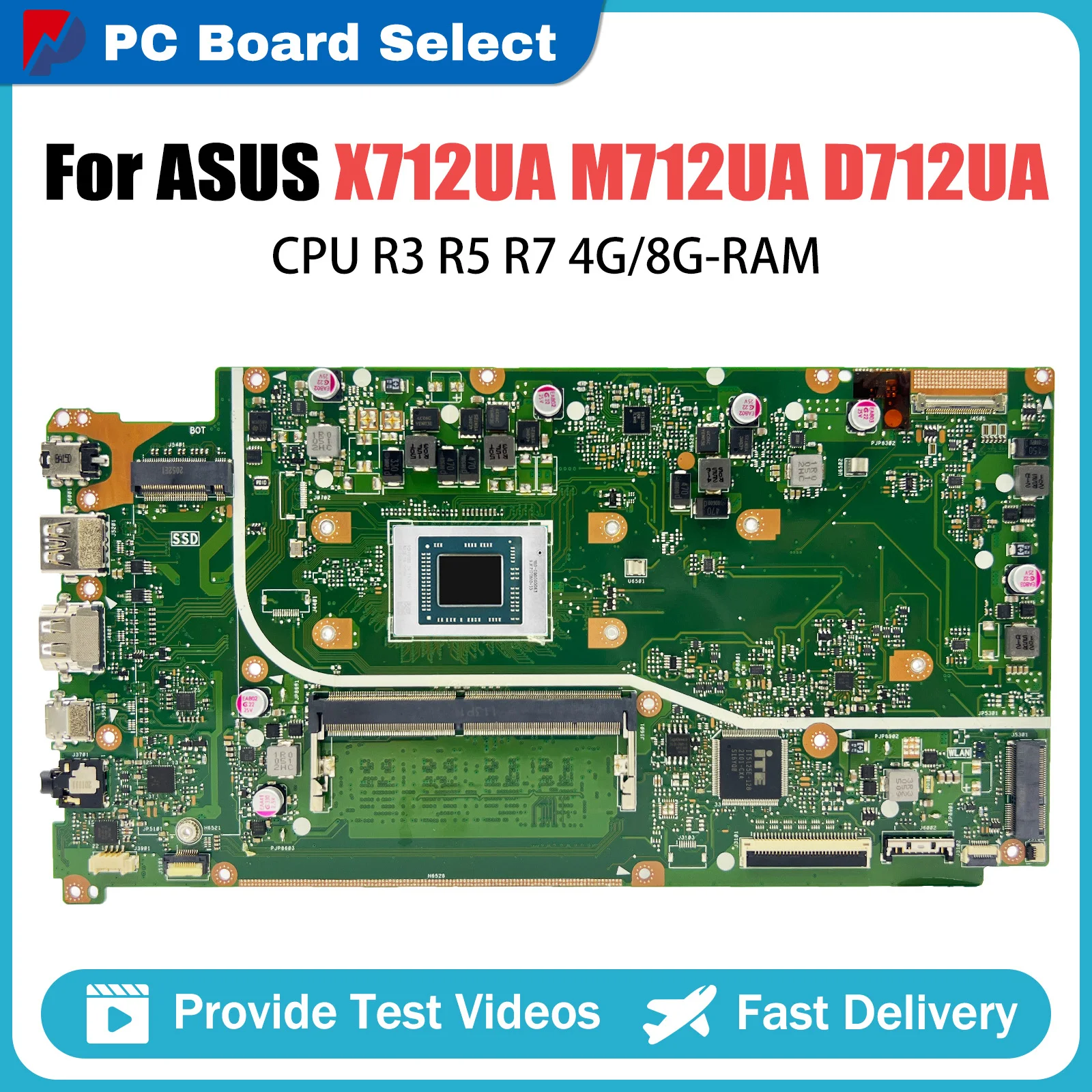 

X712UA Mainboard For ASUS X712UA M712UA D712UA Laptop Motherboard CPU R3 R5 R7 4G 8G-RAM 100% Test OK