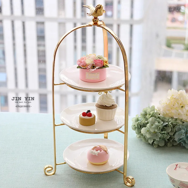 PYH light luxury bird cake snack rack two or three layers dessert table golden meal tea break exquisite ornament