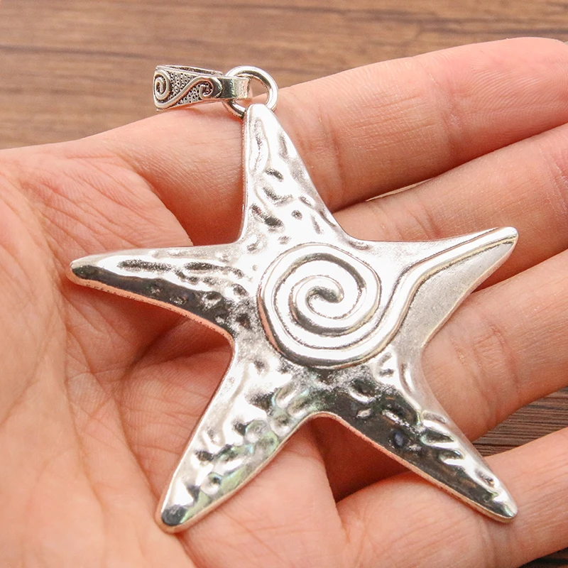 1PCS 66*81mm Picture Color Big Starfish Charms Marine Organism Pendant Metal Alloy DIY Necklace Bracelet Earrings Marking